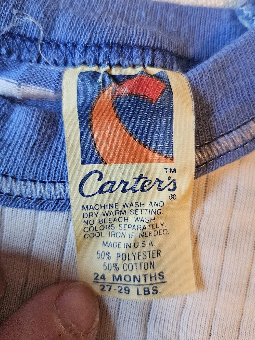 Carter's Blue & White Striped Ribbed Tee with Red and Yellow Accents